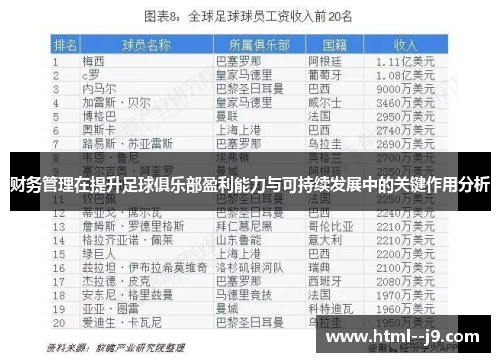 财务管理在提升足球俱乐部盈利能力与可持续发展中的关键作用分析